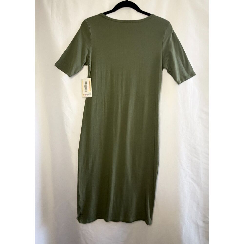 LuLaRoe Julia dress in a solid olive green color. Size small NWT